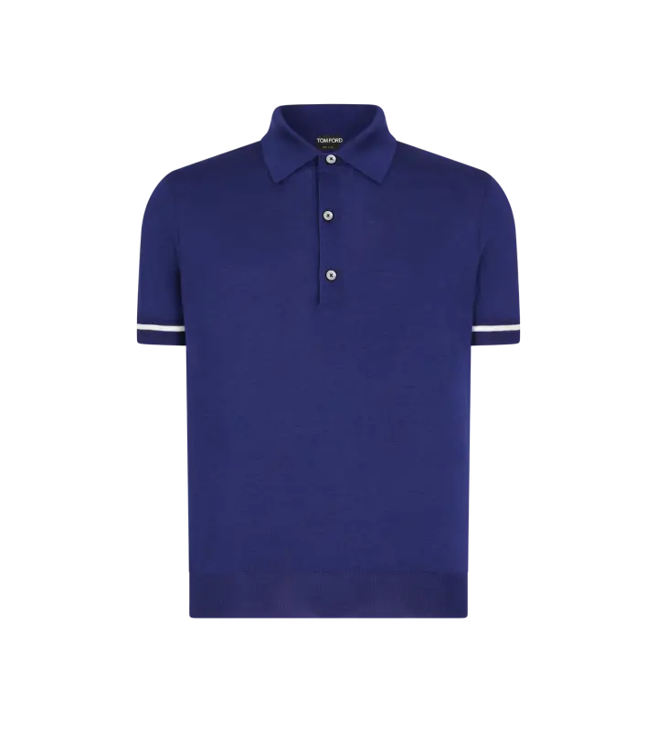 CONTRAST PIPING CASHMERE SILK POLO online
